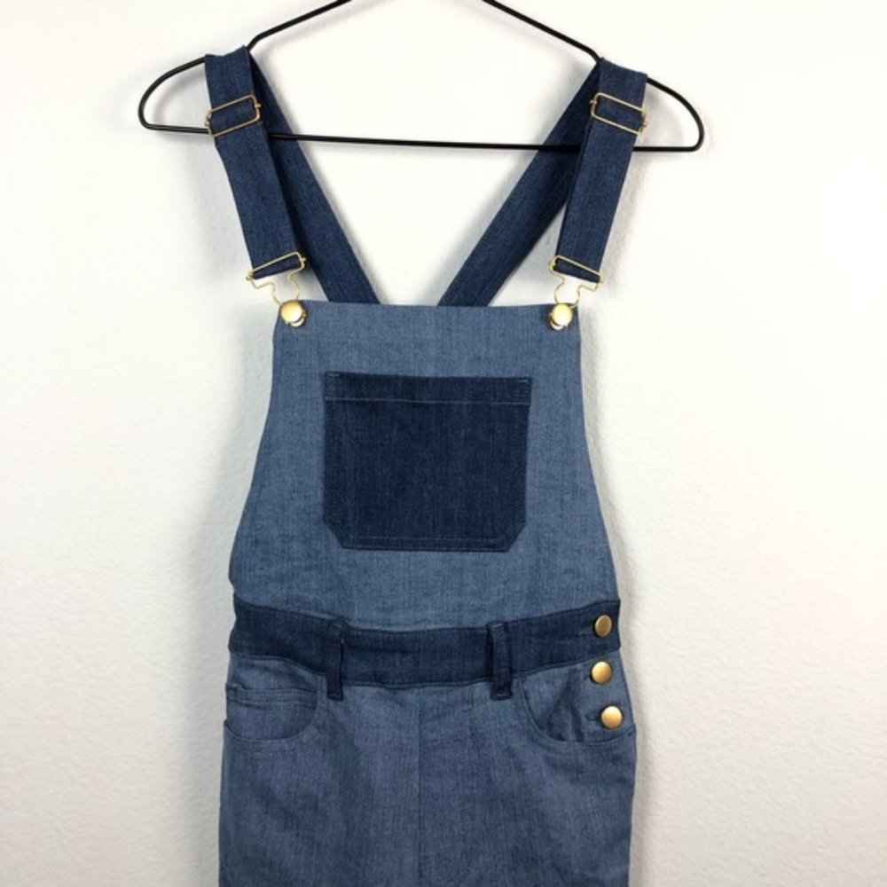 Danielle Bernstein Two Toned Blue Denim Overalls S